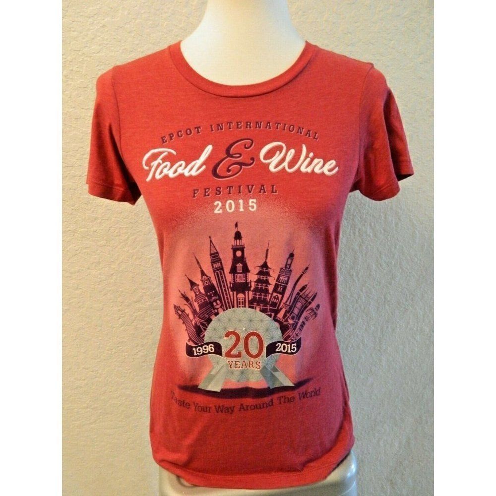 DISNEY EPCOT FOOD & WINE FESTIVAL 2015 RED XL T-SHIRT 20 YEARS